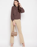 MADAME Chocolate Brown Solid Chiffon Shirt