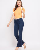 Madame Orange Shirt Collar Crop Top