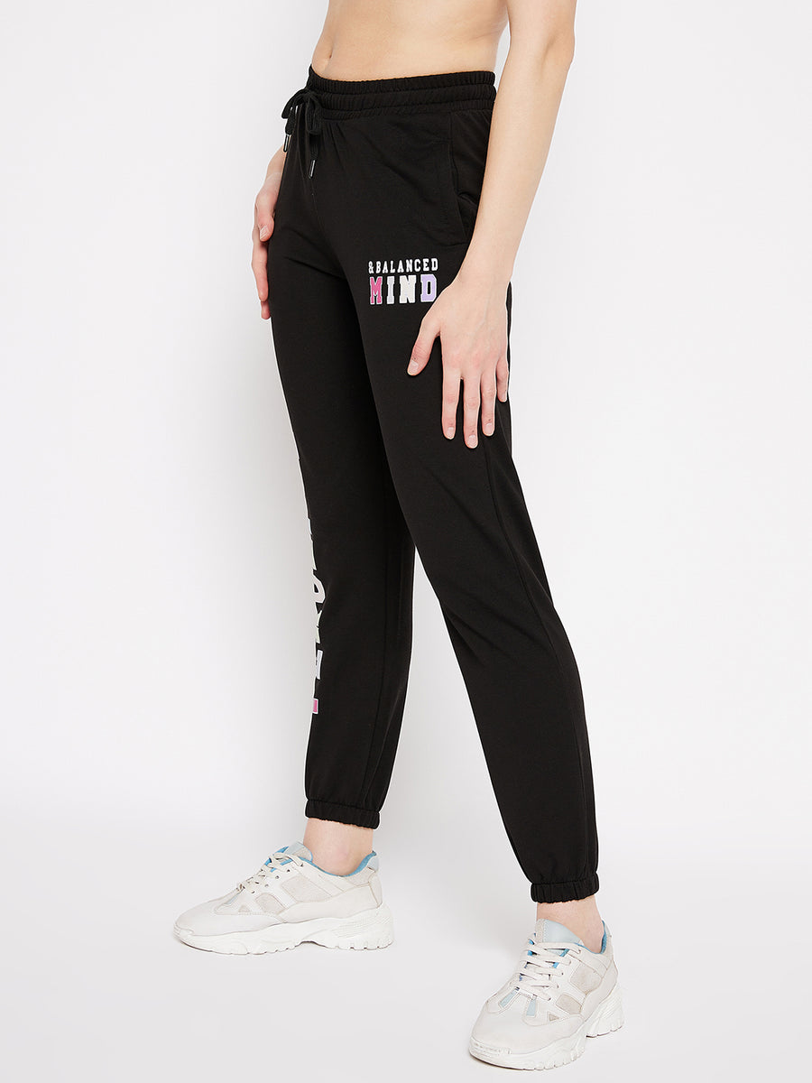 MSecret Black Printed Mid-rise Cotton Trackpants