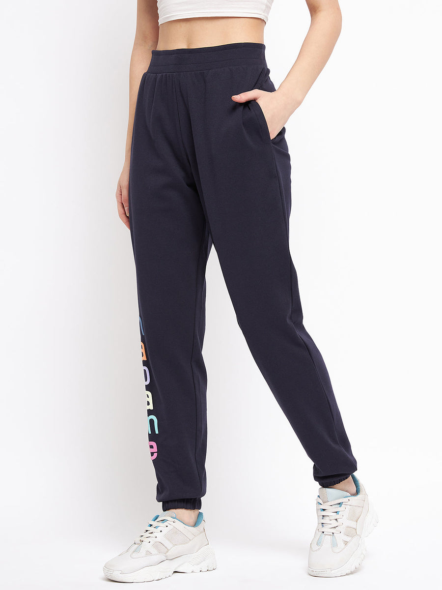 MADAME Elastic Hem Navy Track Bottoms