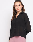 Madame Quarter Sleeve Black Semi Sheer Shirt