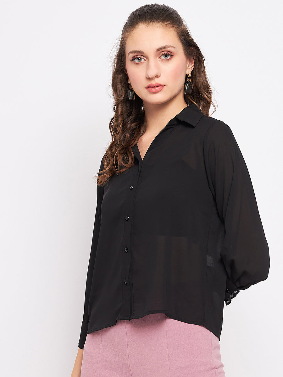 Madame Solid Black 3/4 Sleeve Shirt