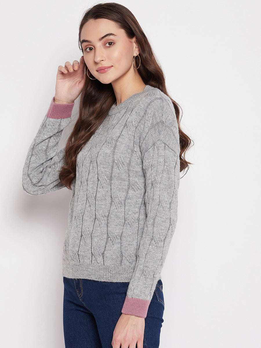 MADAME Grey Cable Knit Sweater