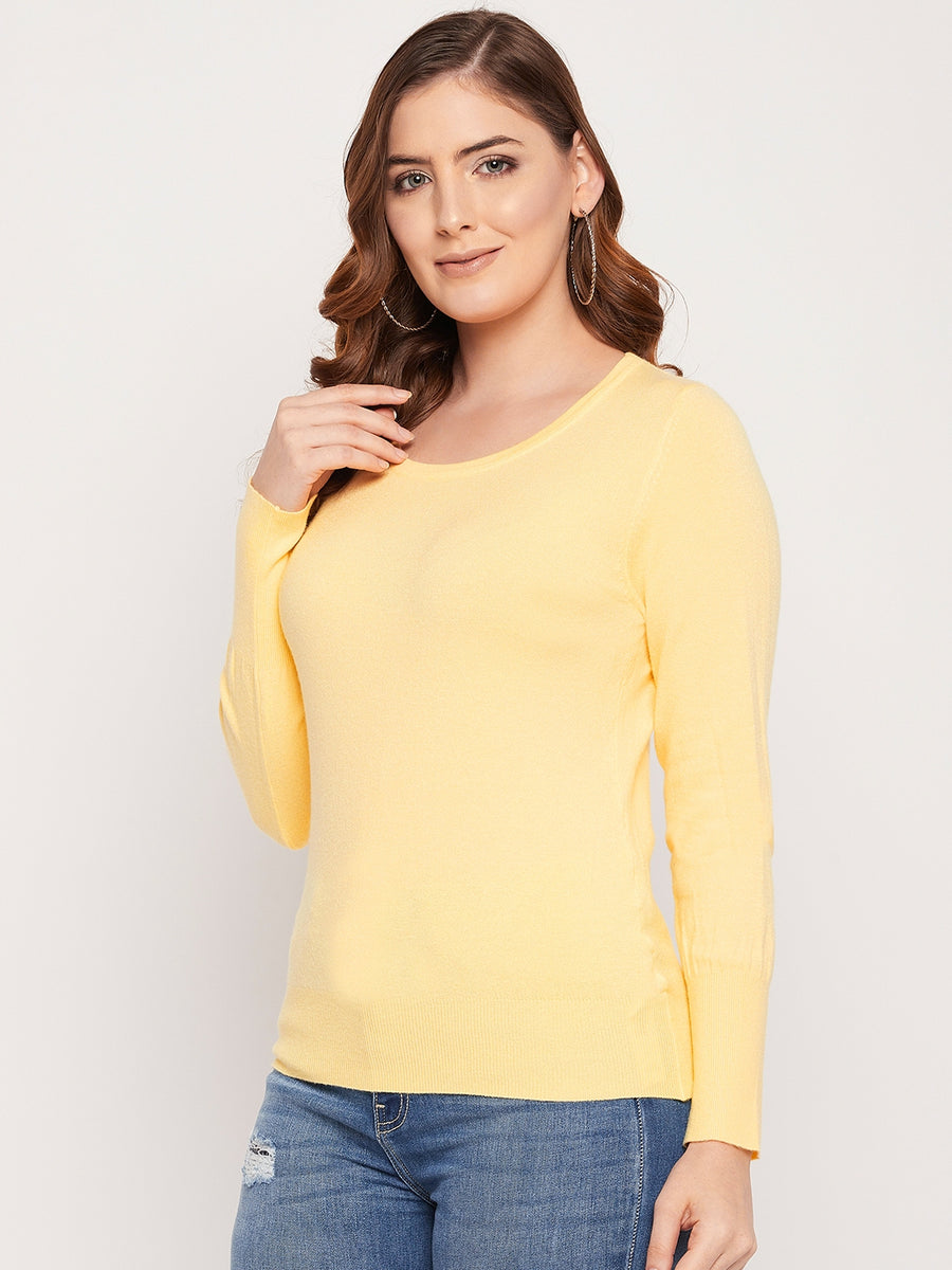 MADAME Solid Round Neck Sweater Top