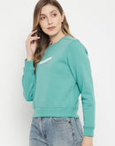 Madame Crew Neck Cyan Printed Sweatshirt