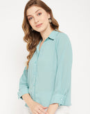 Madame Sea Green Spread Collar Shirt