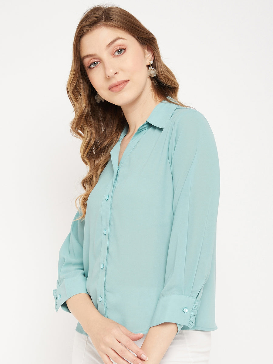 Madame Sea Green Spread Collar Shirt