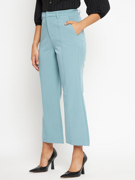 Madame Front Pleated Powder Blue Trouser, Buy COLOR Aqua Plazo Online for