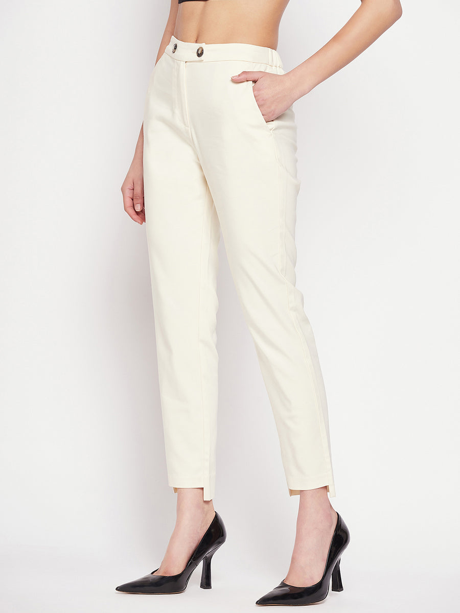 White Cotton Slim Fit Embroidered Cigarette Trousers For Womens  Naari   3107420