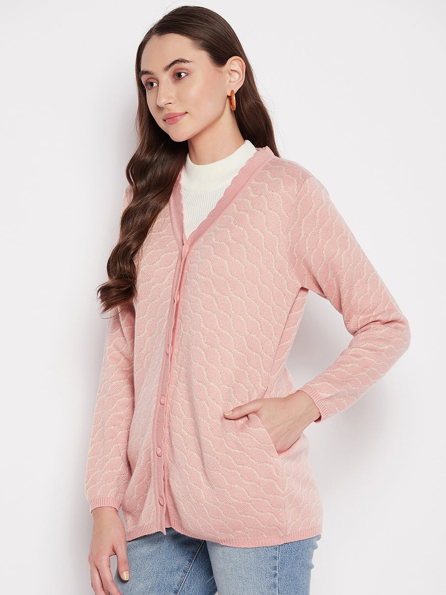 MADAME Peach Cashmere Solid Cardigan