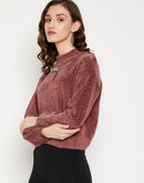 Camla Barcelona Keyhole Neck Rust Brown Chain Adorned Sweater