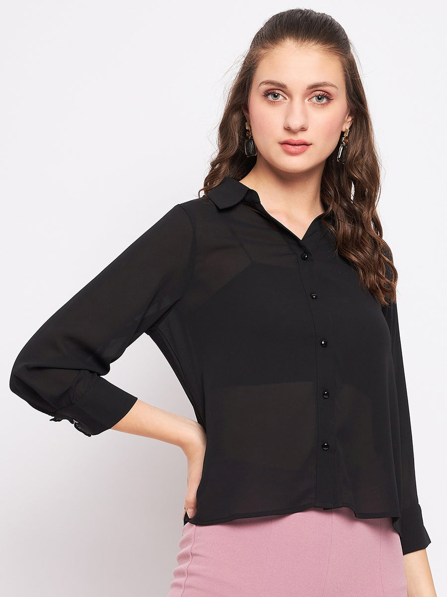 Madame Solid Black 3/4 Sleeve Shirt