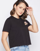 Madame Black Typography Round Neck Top