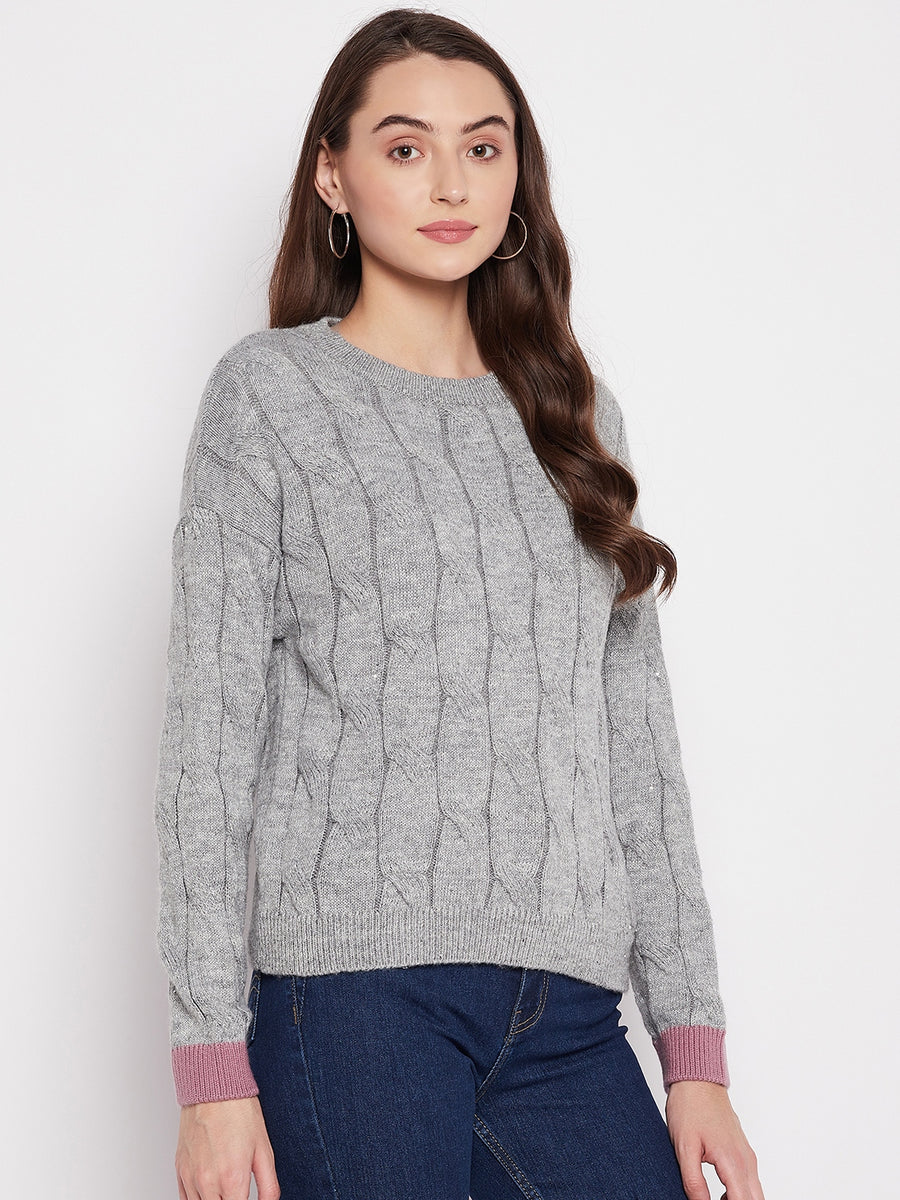 MADAME Grey Cable Knit Sweater