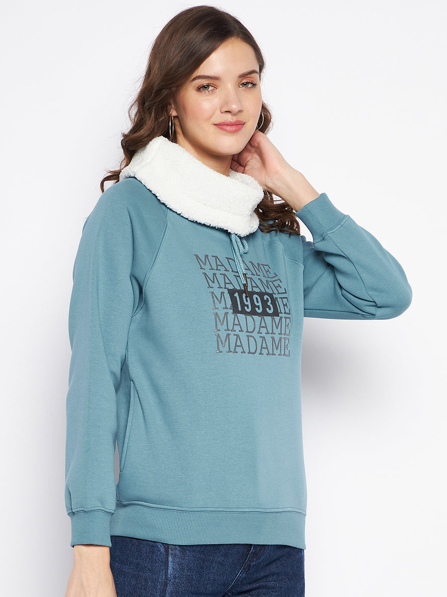 MADAME Printed Sweatshirt with Shawl Collar