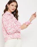 Madame Animal Print Pink Tie Neck Shirt