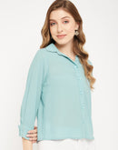 Madame Sea Green Spread Collar Shirt