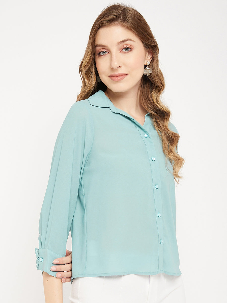 Madame Sea Green Spread Collar Shirt