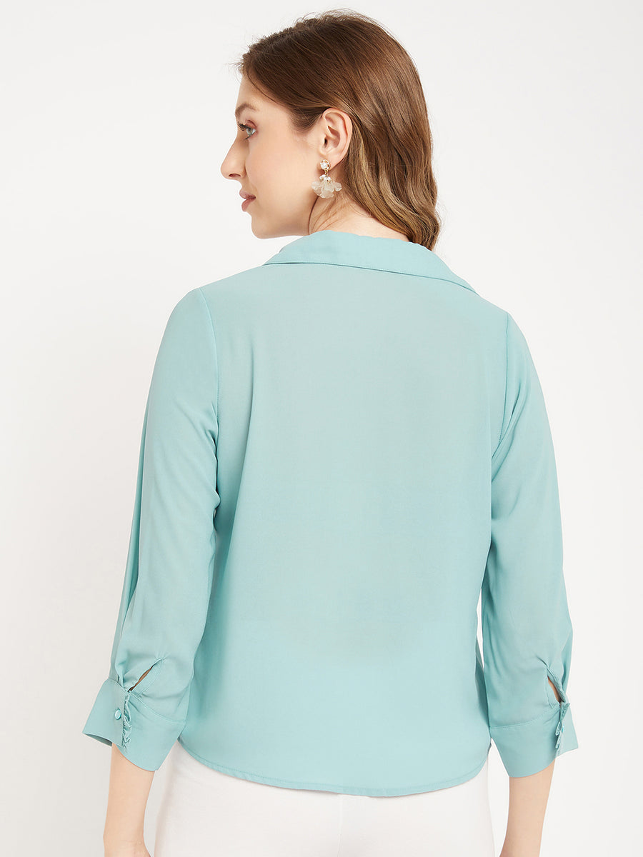 Madame Sea Green Spread Collar Shirt