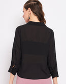 Madame Quarter Sleeve Black Semi Sheer Shirt