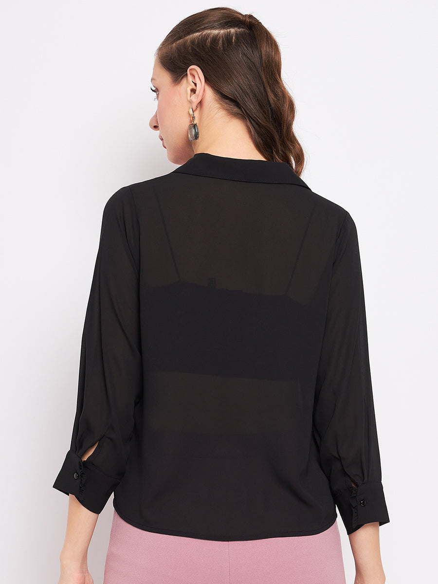 Madame Solid Black 3/4 Sleeve Shirt