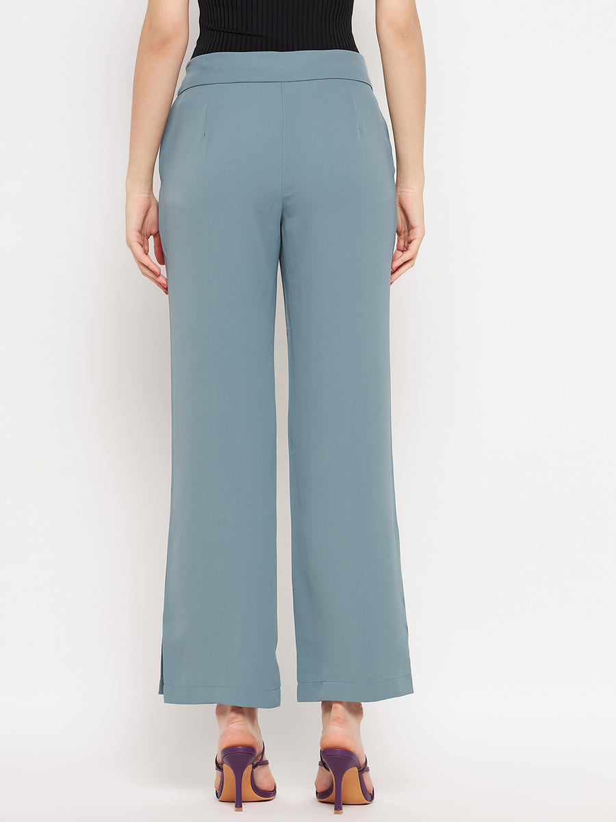 Madame Front Pleated Powder Blue Trouser, Buy COLOR Aqua Plazo Online for