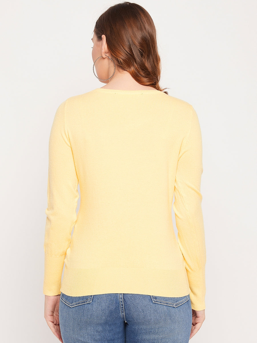 MADAME Solid Round Neck Sweater Top