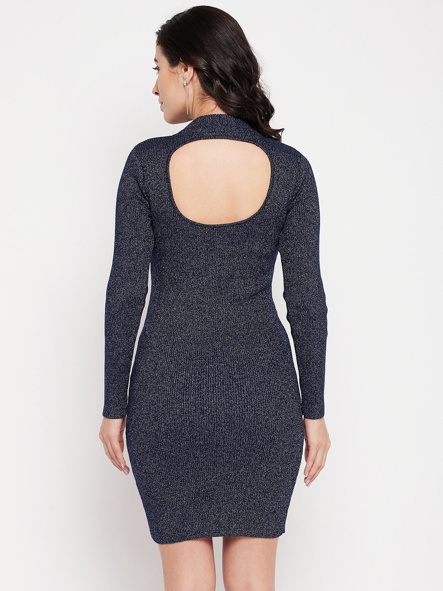 MADAME Side Slit High Neck Sweater Dress