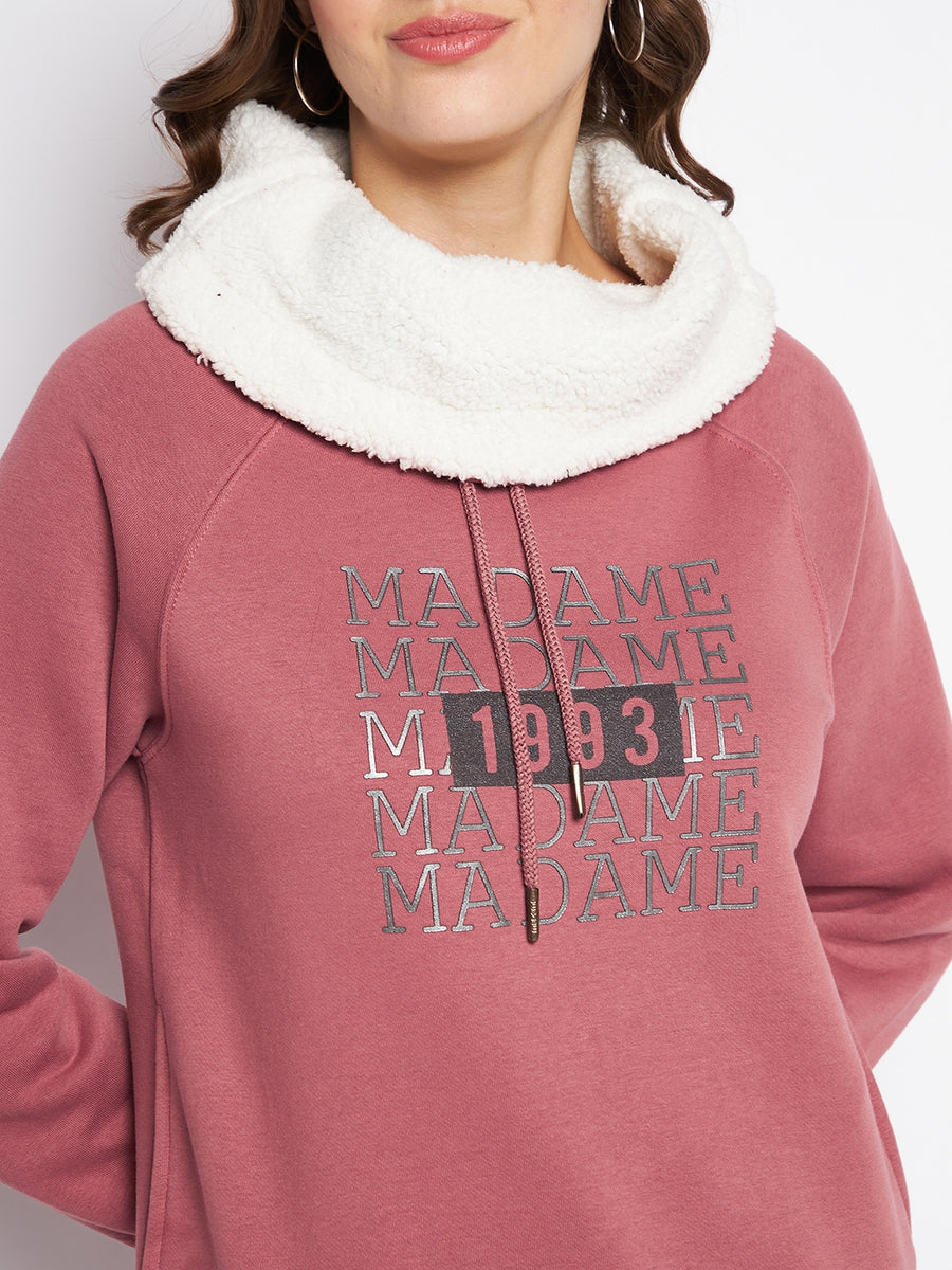 MADAME Printed Sweatshirt with Shawl Collar