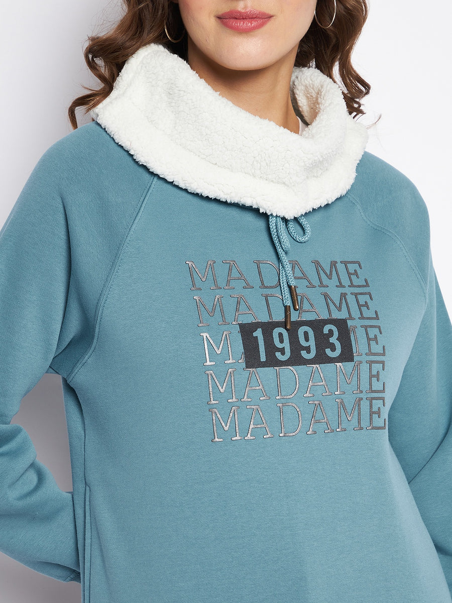 MADAME Printed Sweatshirt with Shawl Collar